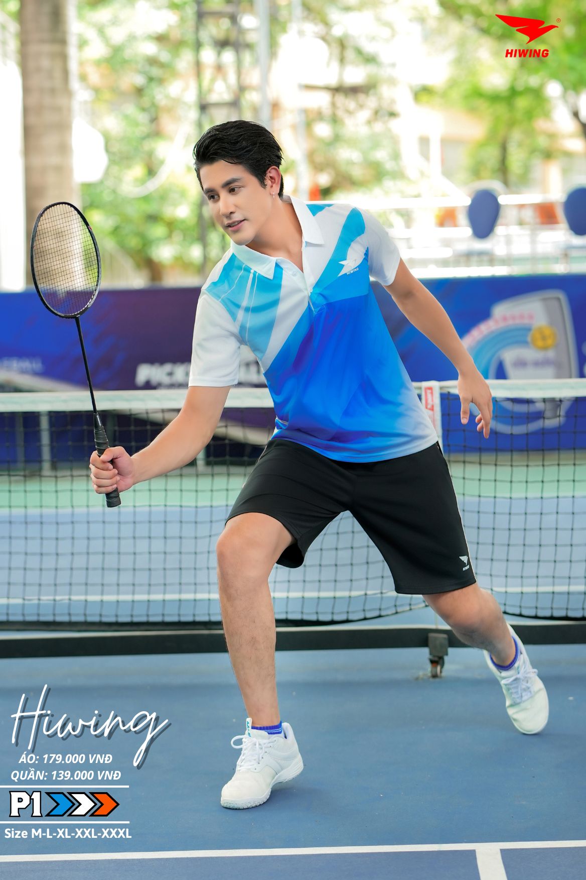 Áo cầu lông Pickleball tenis Nam Hiwing P1 Màu trắng